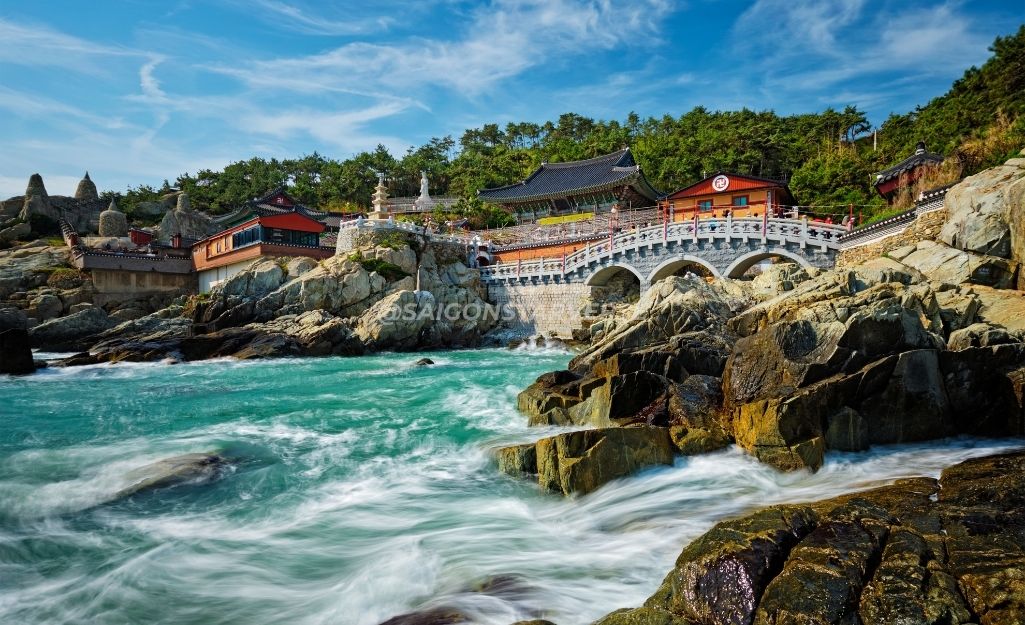 Chùa Haedong Yonggungsa cổ kính nằm trên vách đá hướng ra biển Đông.