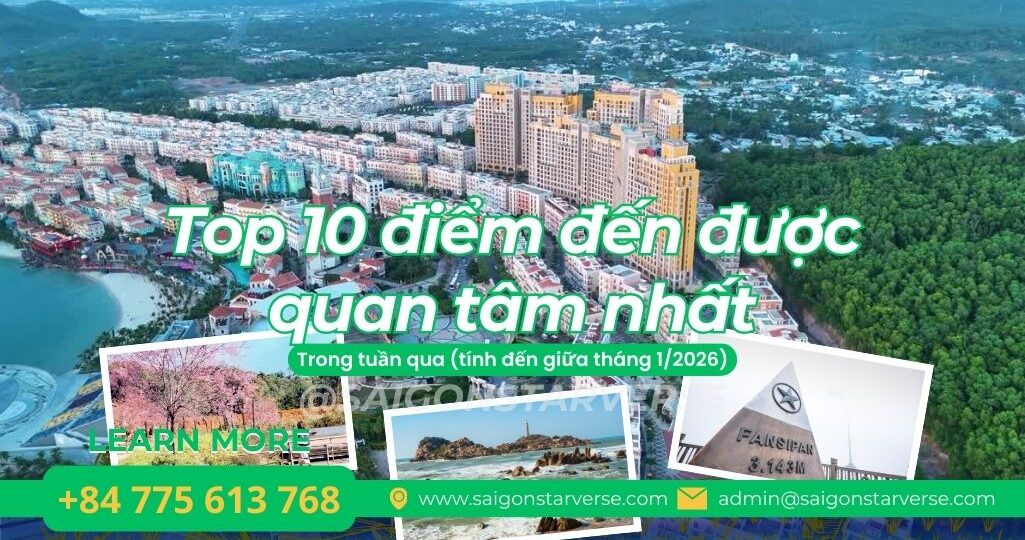 Top 10 điểm đến được quan tâm nhất trong tuần qua (tính đến giữa tháng 1/2026).